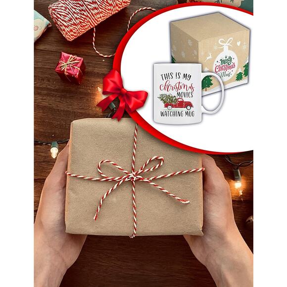 Christmas Movies Watching Mug Holiday Gift Ceramic Cup in Decorative Box - Picture 4 of 7